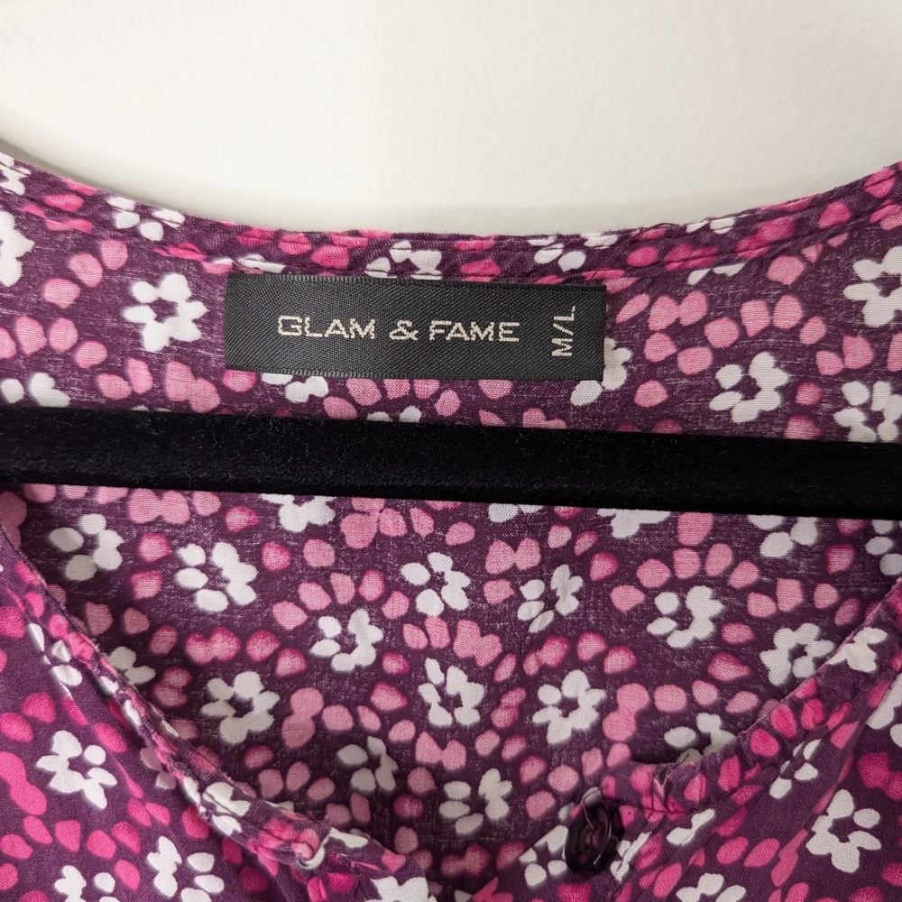 Glam & Fame — Purple Long Sleeve Floral Dress, Size M/L - Picture 6 of 7